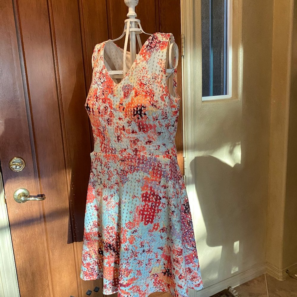 Floral Sleeveless Dress in Colorful Eyelet Print